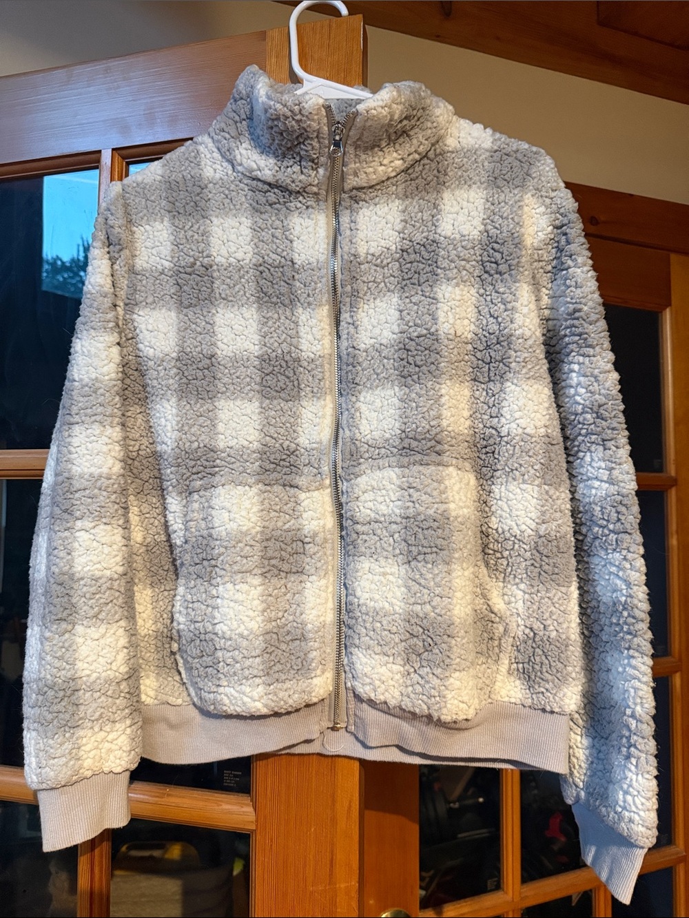 art class Cream and Gray Plaid Sherpa Zip-Up Hoodie